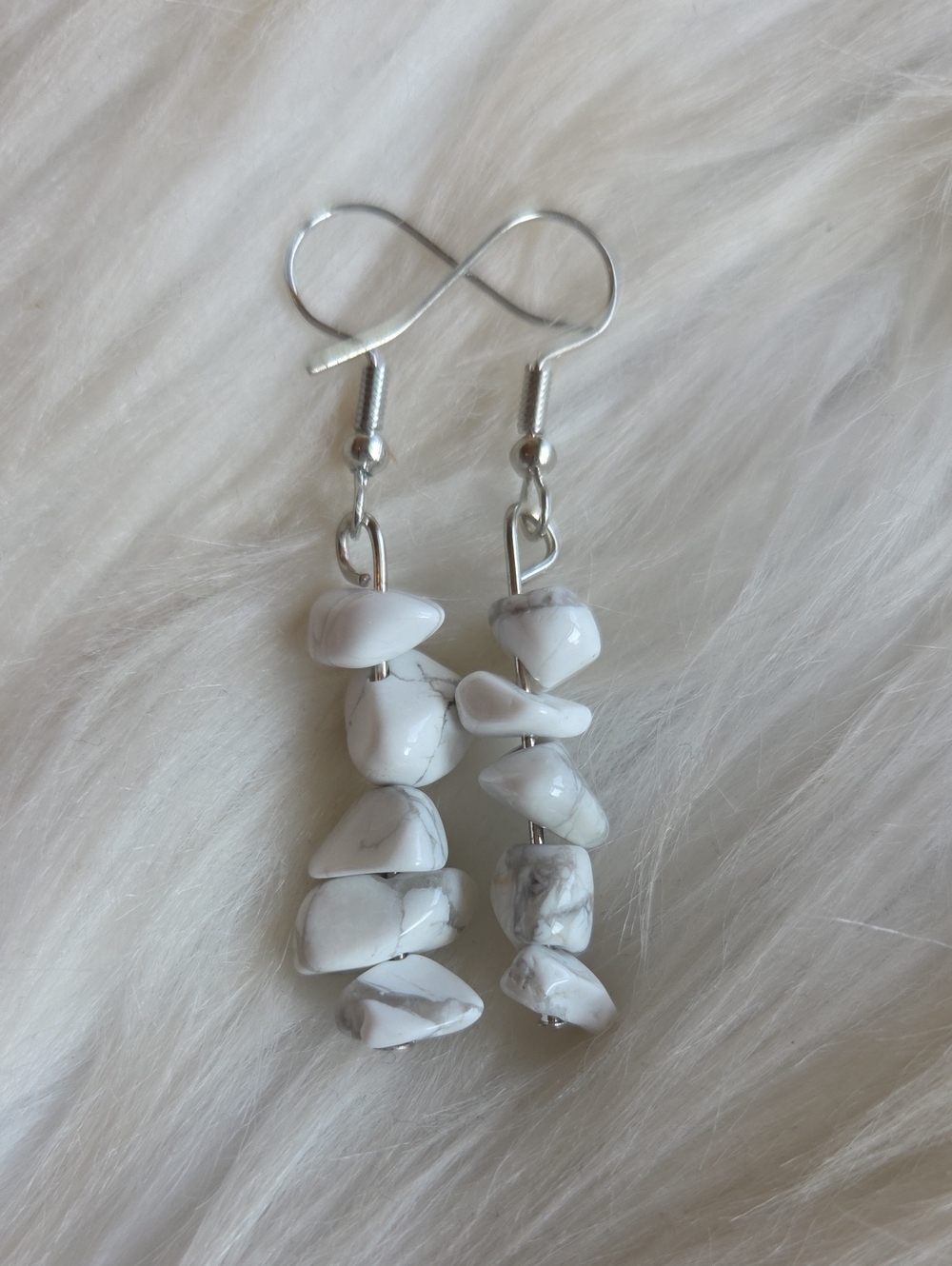 White Howlite Stone Dangle Earrings - Minimalist Women’s Jewelry
